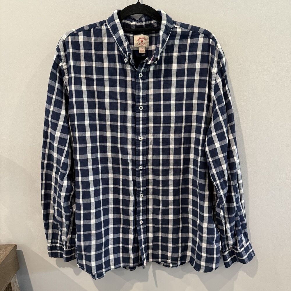 Brooks Brothers Red Fleece Shirt XXL Mens Large Navy White Button Down Cotton